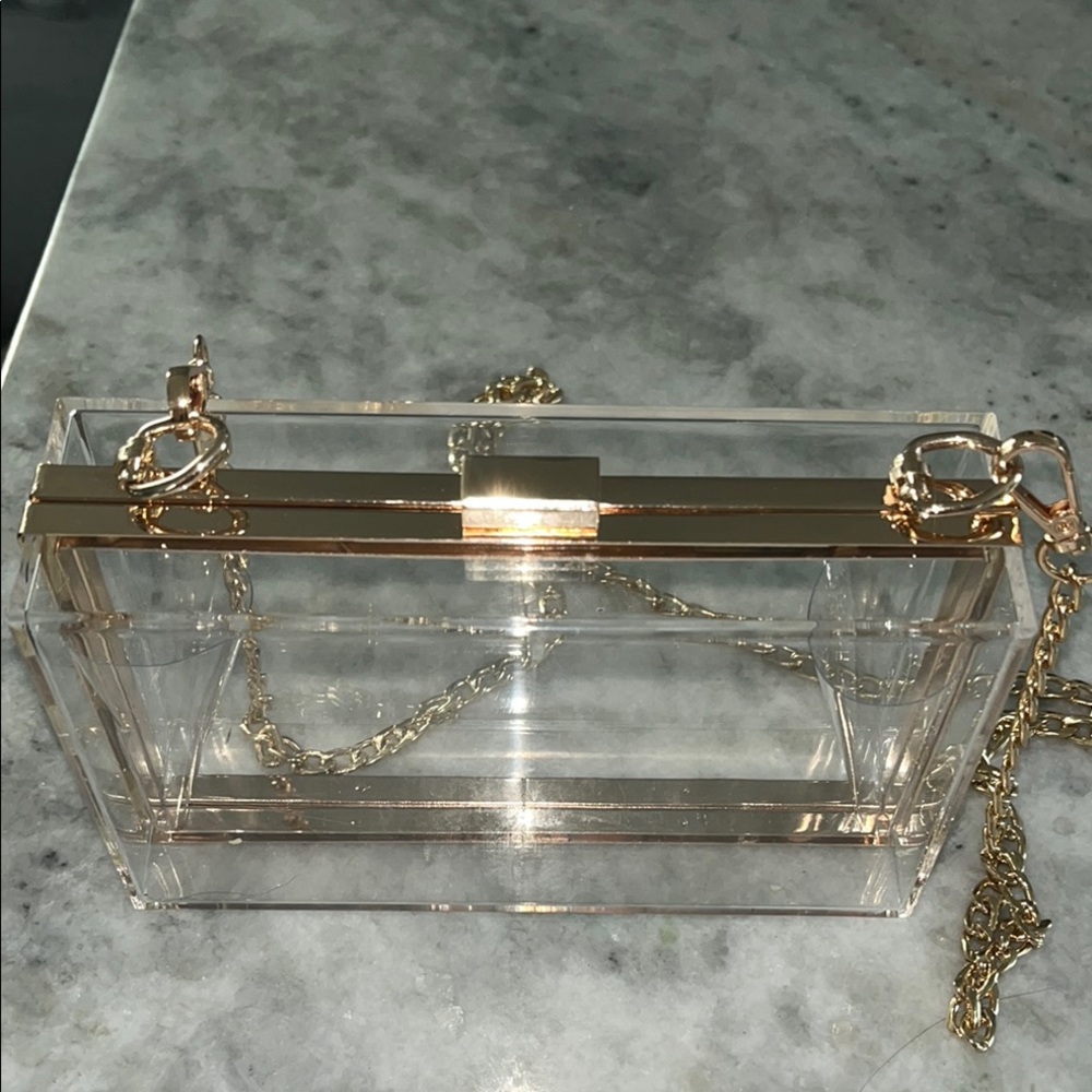 Gold Acrylic Clutch with Chain Strap